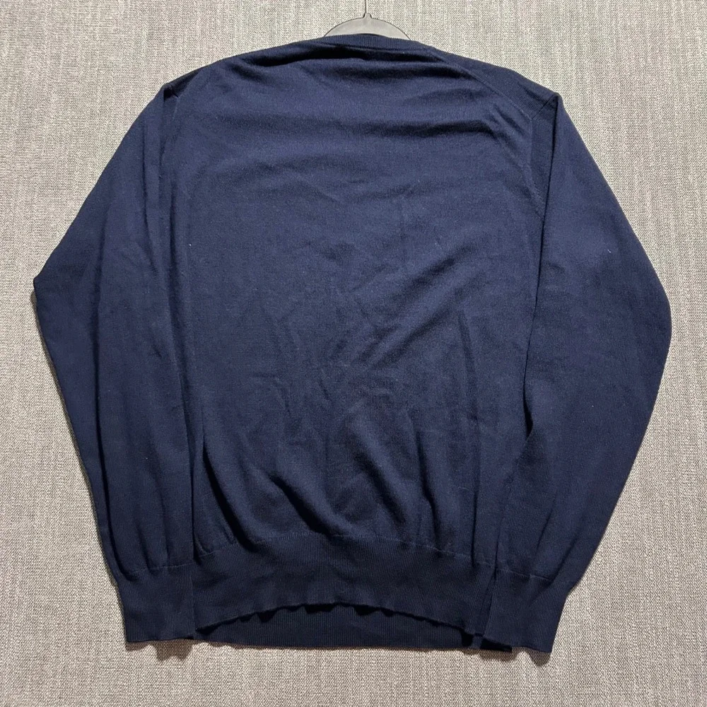 Peter Millar Sweater Mens L Navy Blue Merino Wool Silk Blend V-Neck Pullover